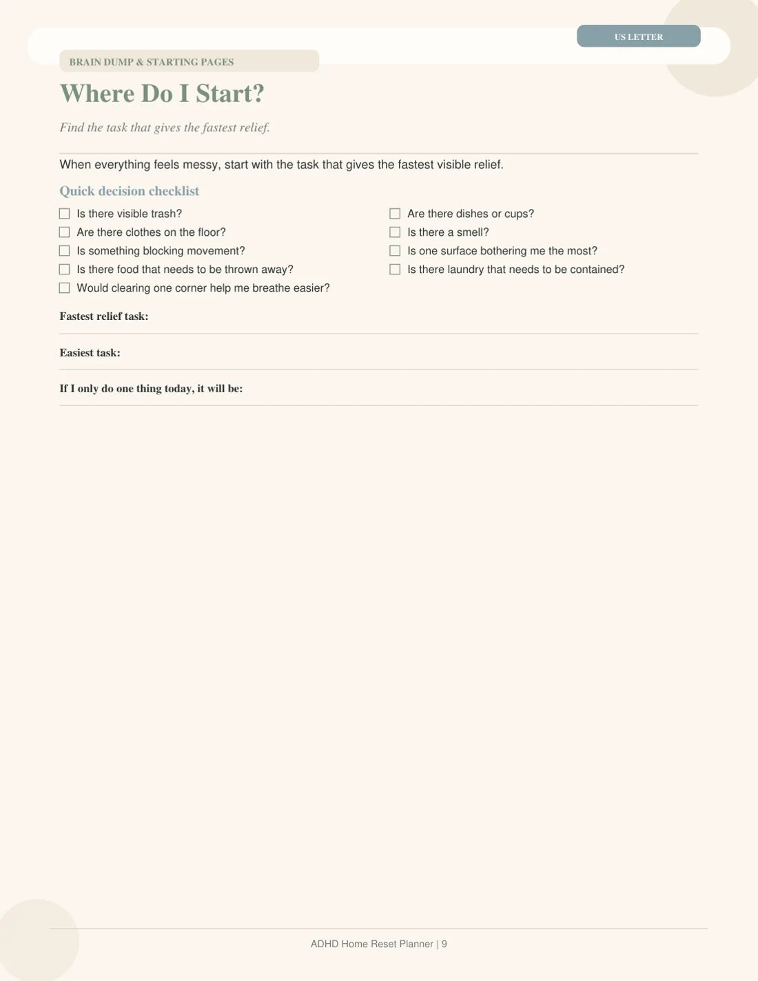 ADHD Home Reset Planner